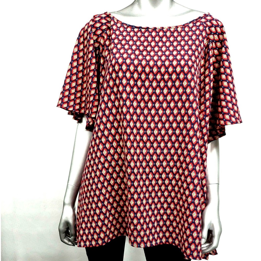 Ryan Wythe Women 3X Blouse Multicolor Flutter Sleeve Geometric Diamond ZB7464P
